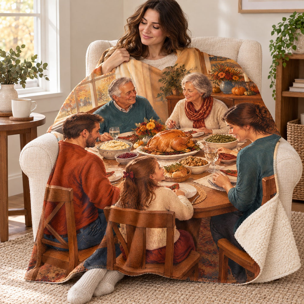 Three Generations blanket, wrapped around a reader
