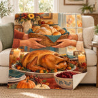 Passing the Bread Basket blanket, on a sofa