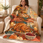 Passing the Bread Basket blanket, wrapped around a reader