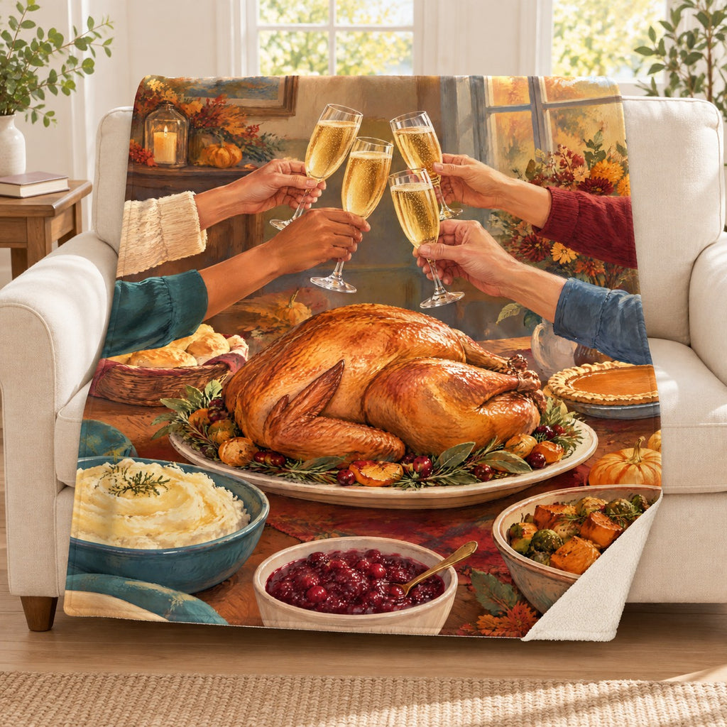Cider Toast blanket, on a sofa