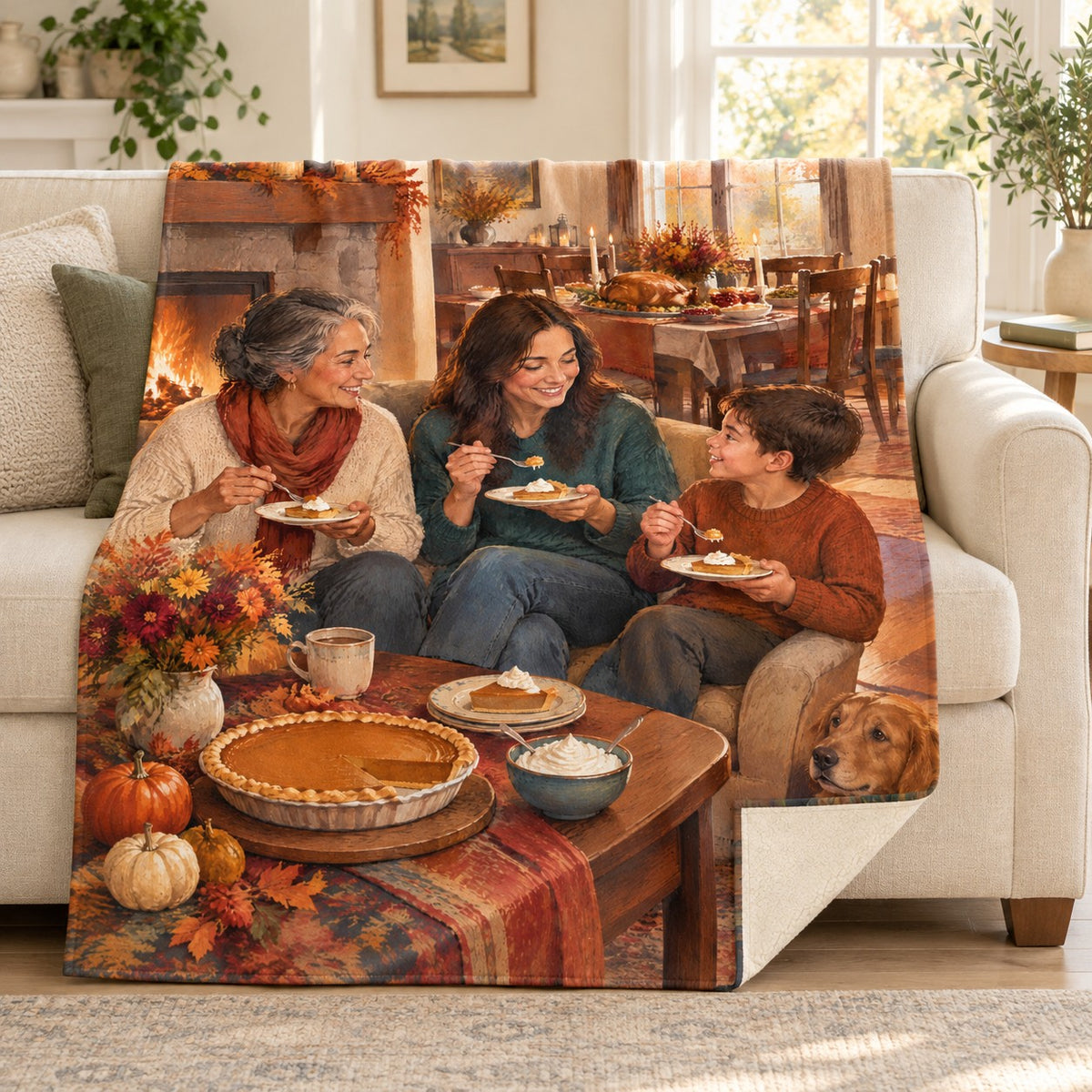 Fireside Dessert blanket, on a sofa