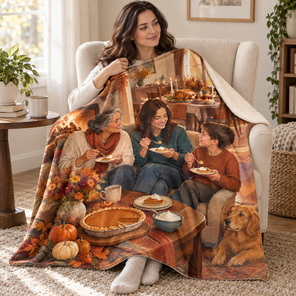 Fireside Dessert blanket, wrapped around a reader