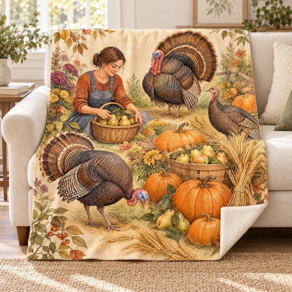 All-Over Turkey Garden blanket, on a sofa