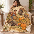 All-Over Turkey Garden blanket, wrapped around a reader