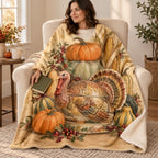 Ceramic Turkey Still Life blanket, wrapped around a reader