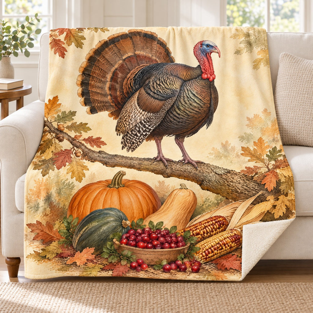 Turkey on the Oak Branch blanket, on a sofa