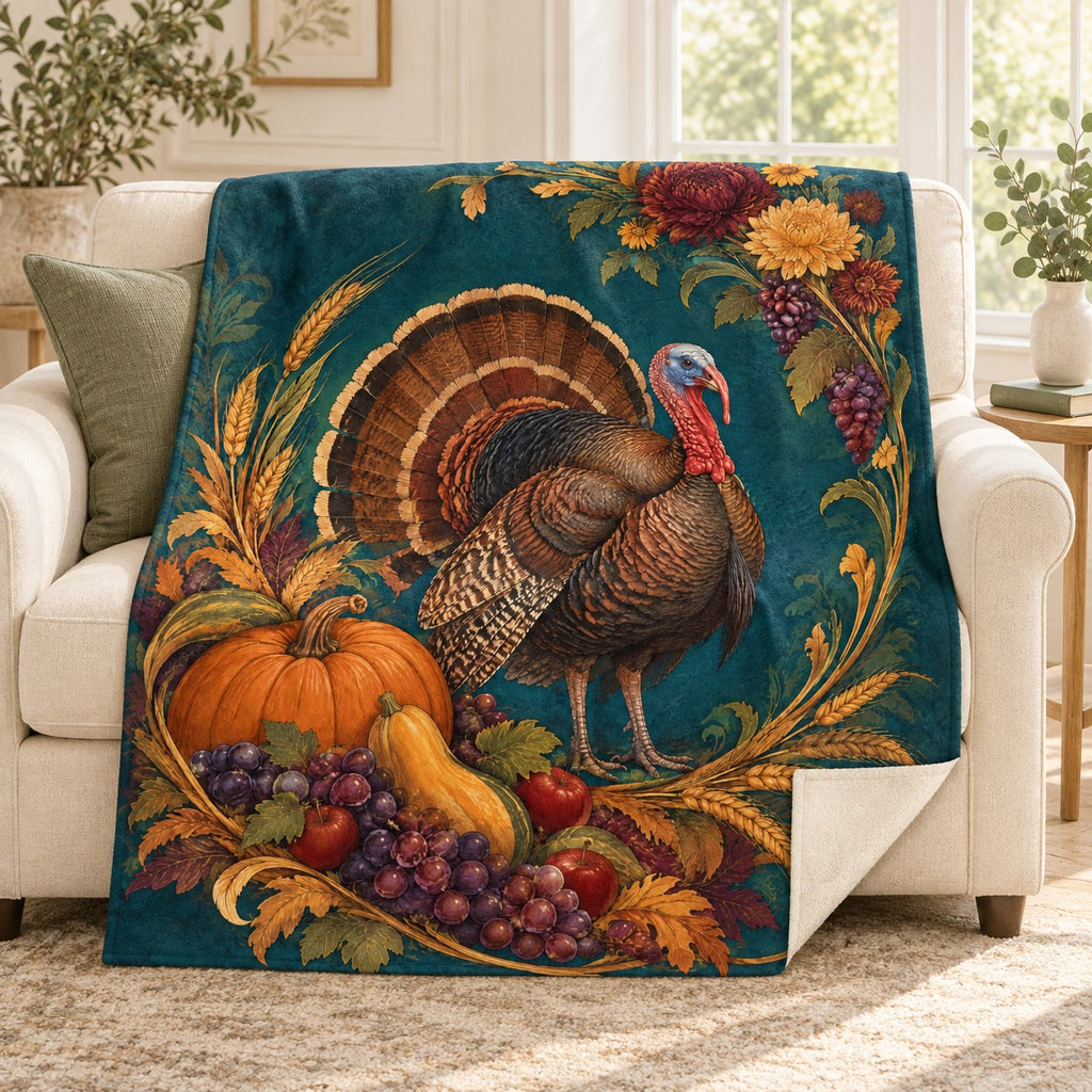 Harvest Crescent blanket, on a sofa