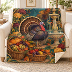 Fountain and Baskets blanket, on a sofa