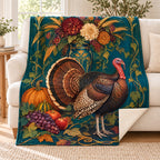 Flower and Wheat Vase blanket, on a sofa