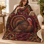Cranberry Bower blanket, wrapped around a reader
