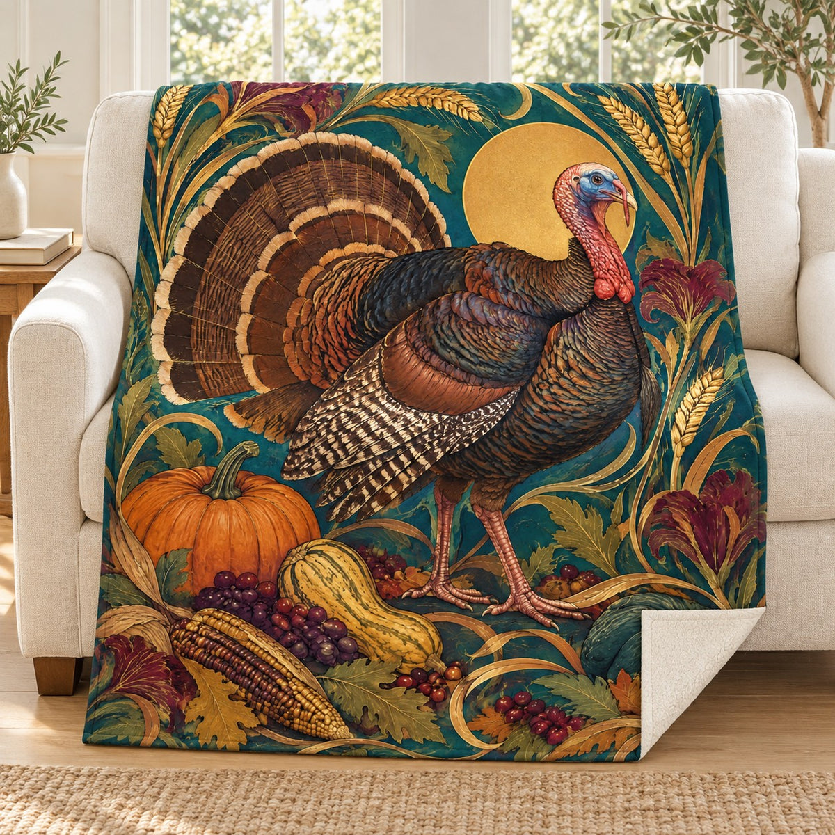 Feather Arabesque blanket, on a sofa