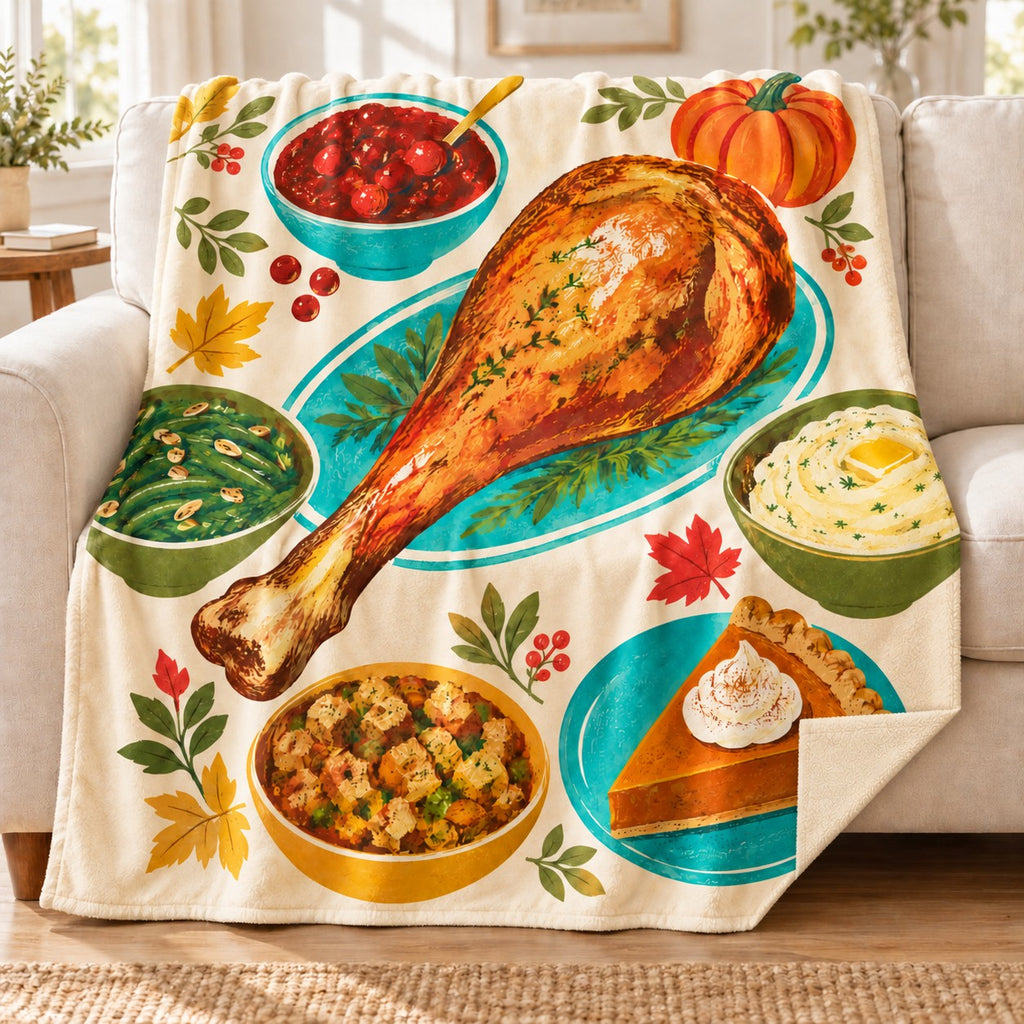 Oversized Drumstick blanket, on a sofa