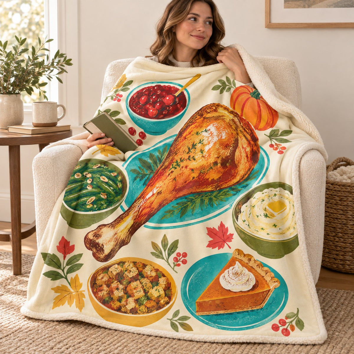 Oversized Drumstick blanket, wrapped around a reader