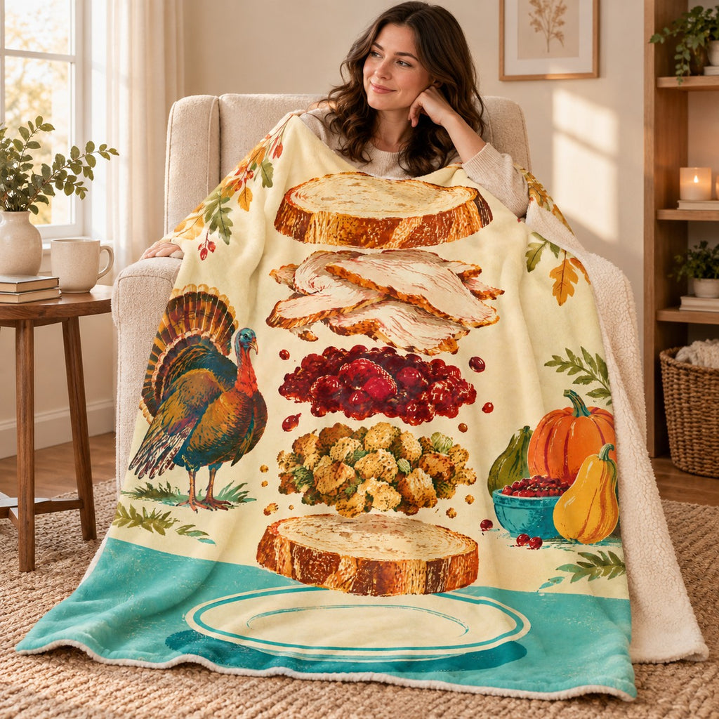 Exploded Sandwich blanket, wrapped around a reader