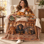 Three Dachshunds blanket, wrapped around a reader