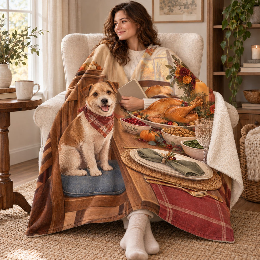 Terrier on the Chair blanket, wrapped around a reader