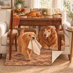 Puppy with a Napkin blanket, on a sofa