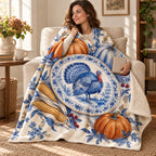 Painted Turkey Platter blanket, wrapped around a reader