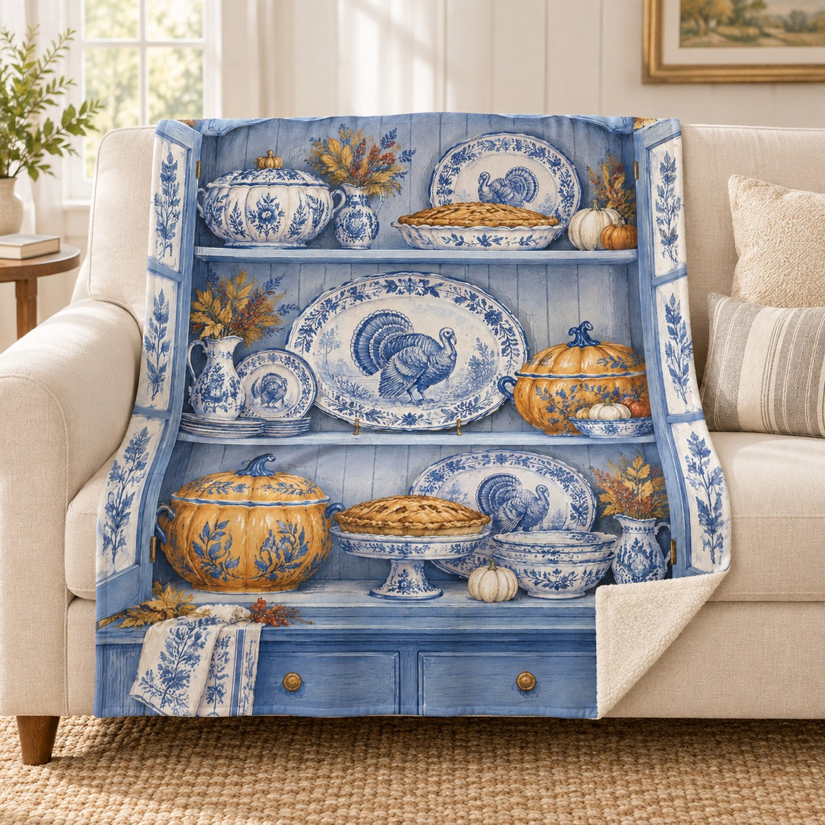 The China Cabinet blanket, on a sofa