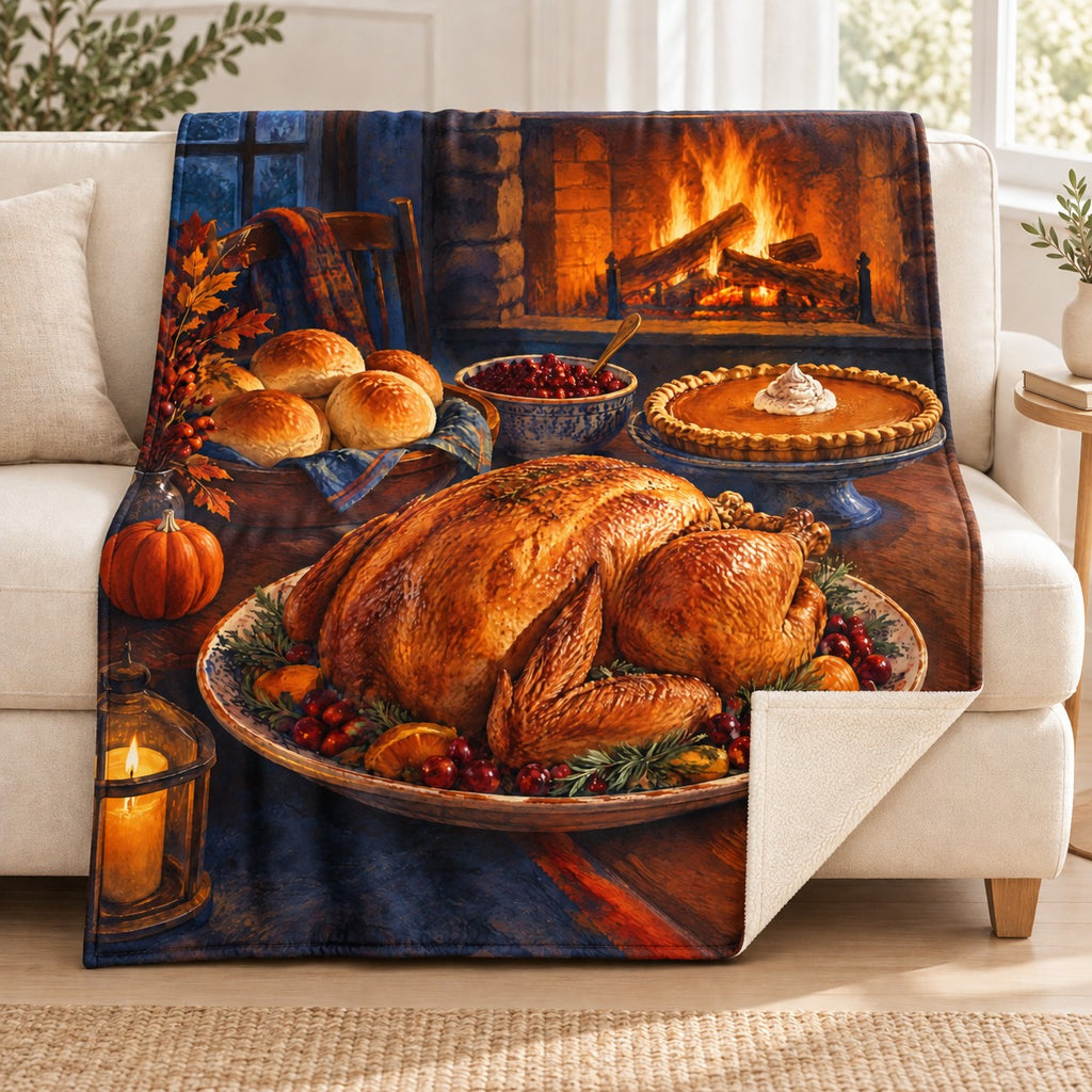Hearthside Supper blanket, on a sofa