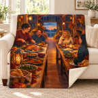Barn Supper Lanterns blanket, on a sofa