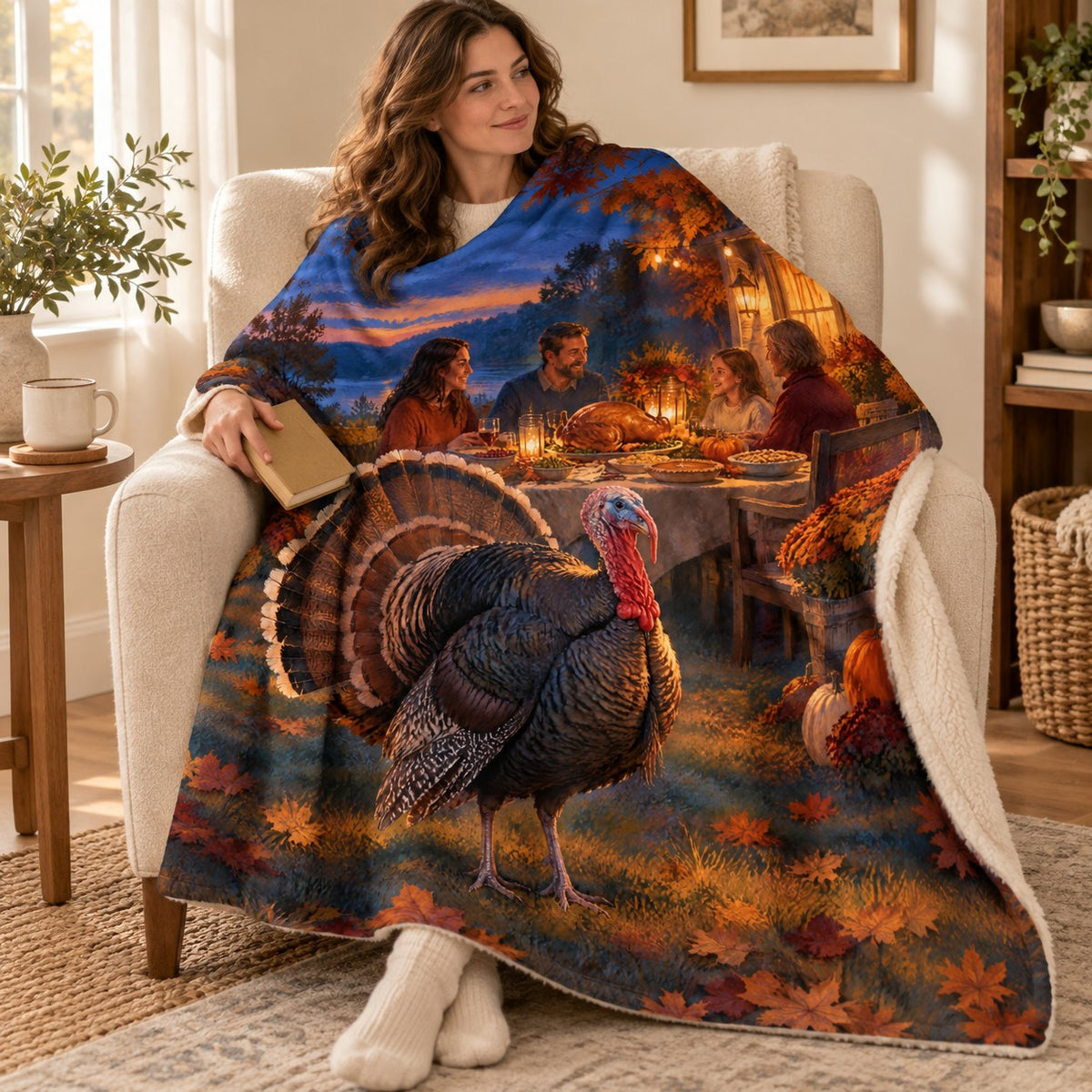 Turkey at Blue Hour blanket, wrapped around a reader