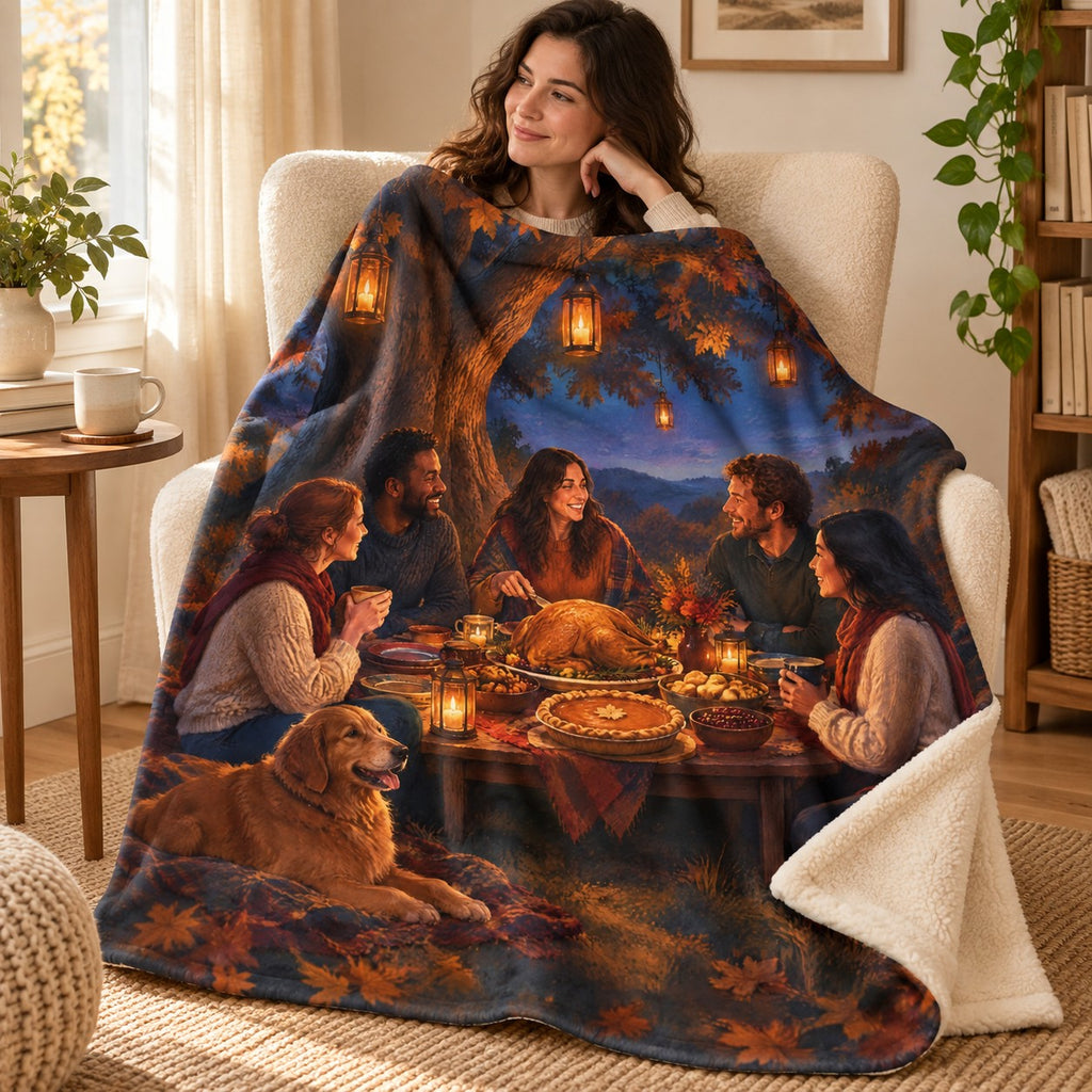 Semicircle Beneath the Oak blanket, wrapped around a reader