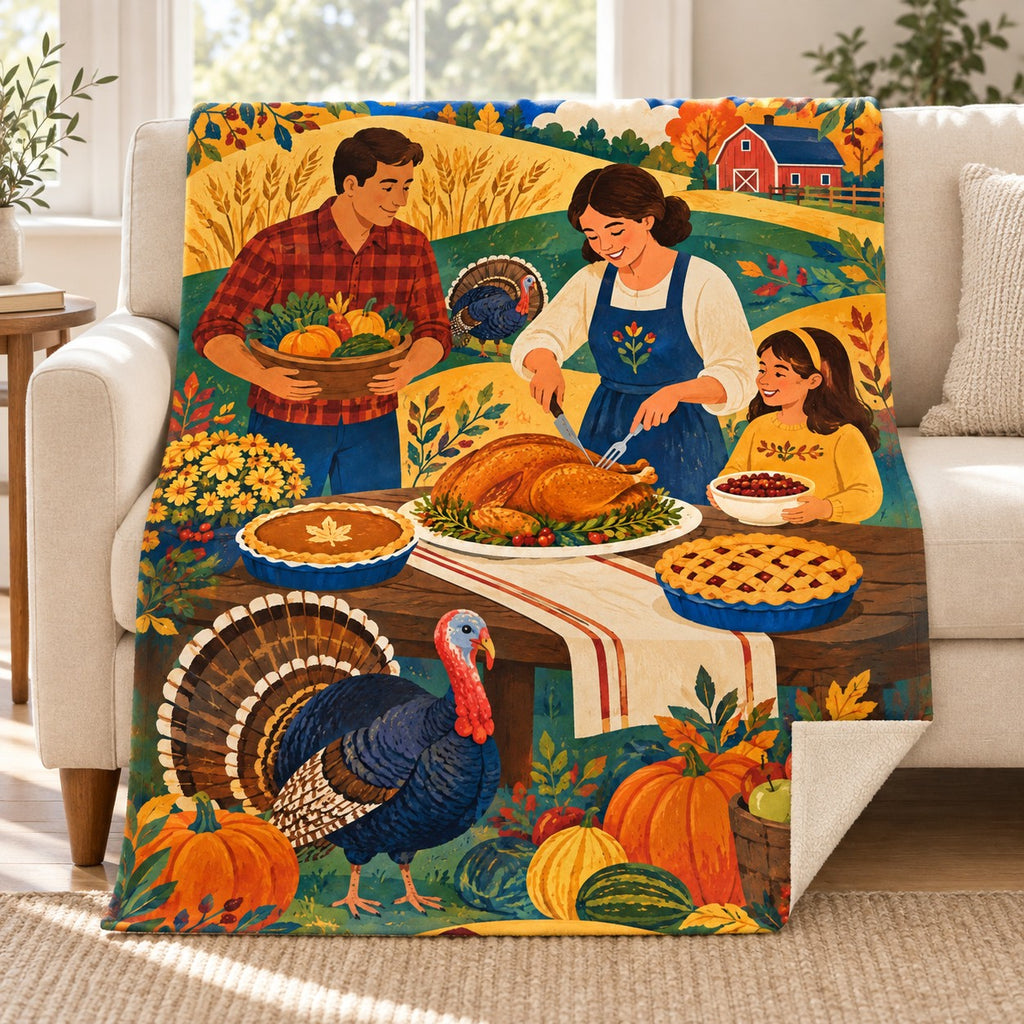 Garden Bands blanket, on a sofa
