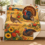 Three Turkeys in the Meadow blanket, on a sofa