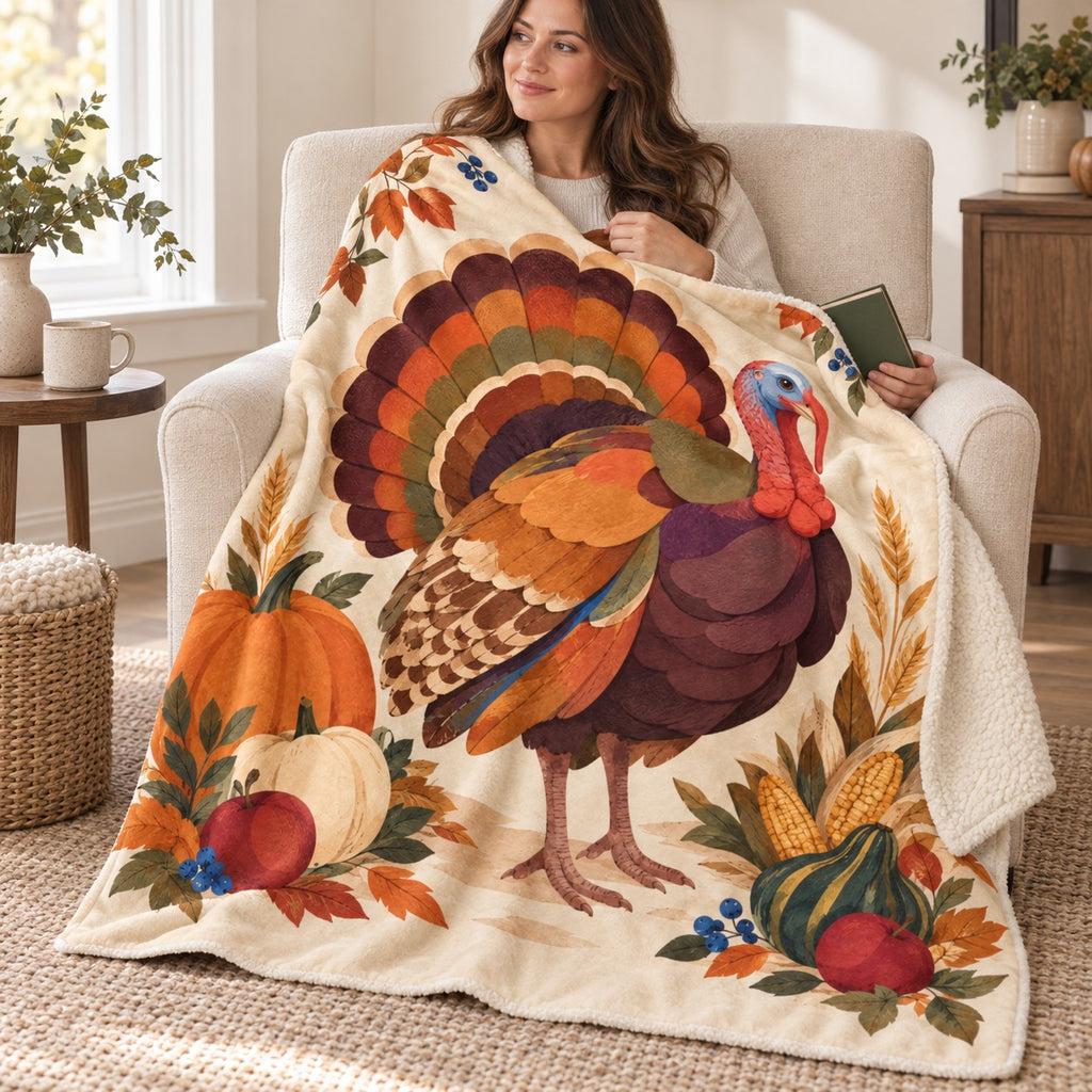 Paper-Shape Turkey blanket, wrapped around a reader