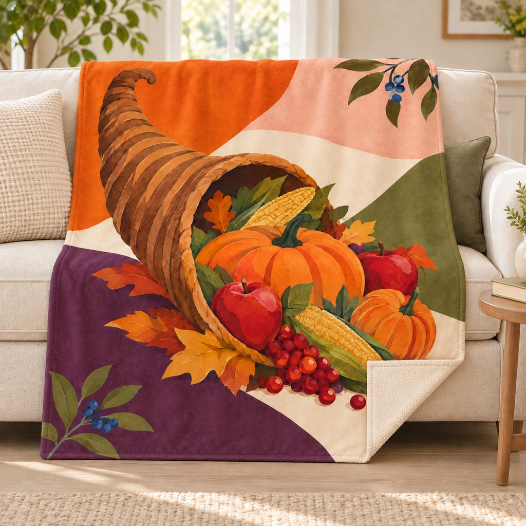 Cornucopia Color Blocks blanket, on a sofa