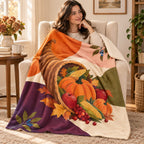 Cornucopia Color Blocks blanket, wrapped around a reader