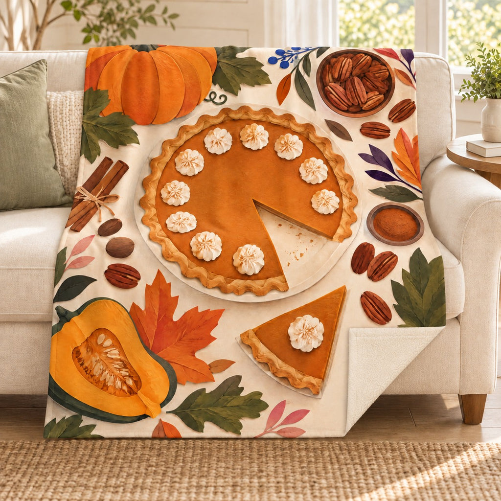 Pumpkin Pie Sunburst blanket, on a sofa
