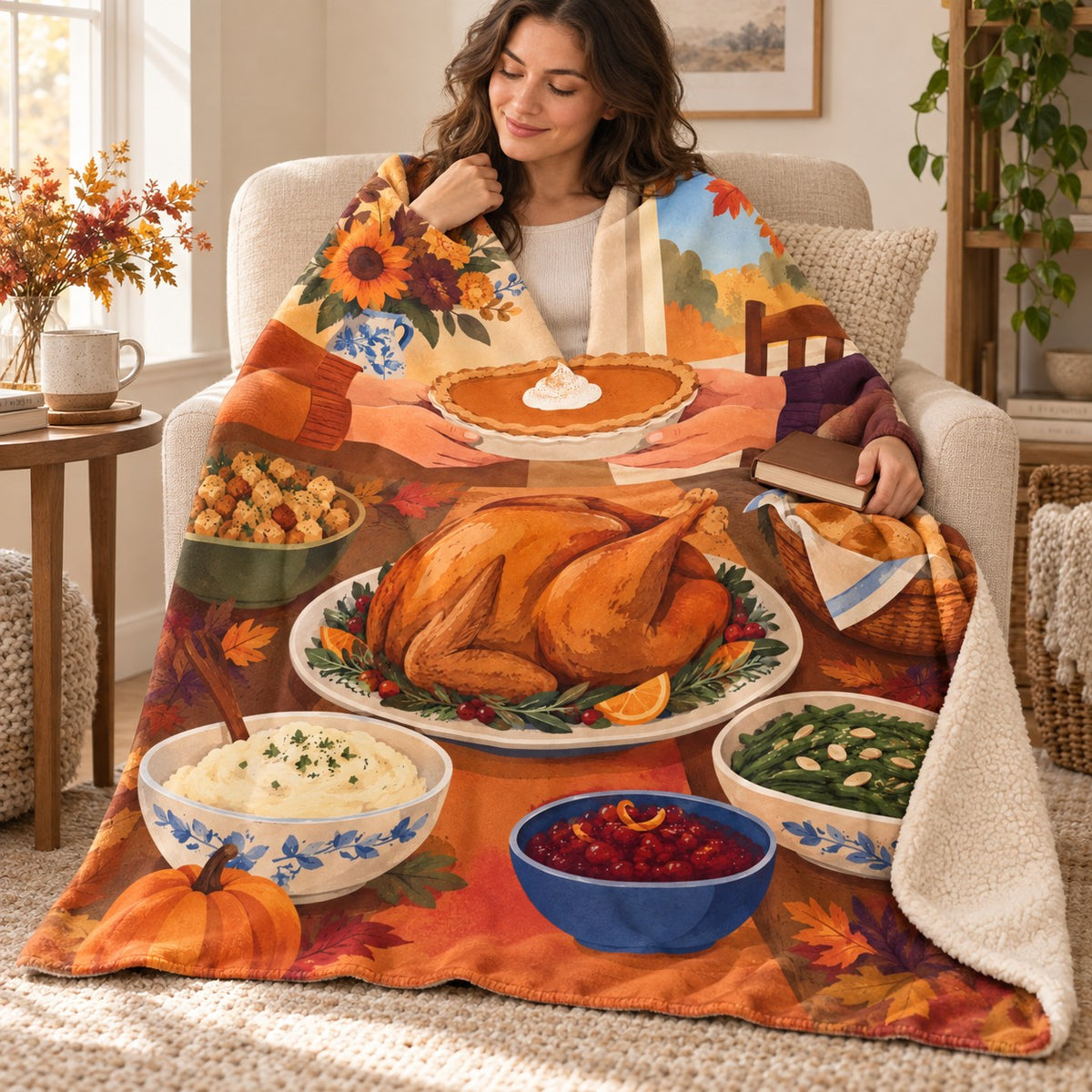 Passing the Pie Plate blanket, wrapped around a reader