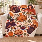 Three-Scale Collage blanket, on a sofa