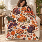 Three-Scale Collage blanket, wrapped around a reader