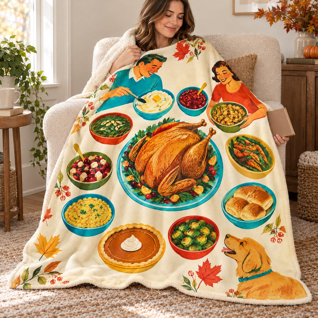 Twelve Small Dishes blanket, wrapped around a reader