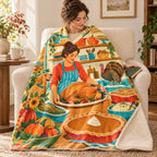 Kitchen Shelves blanket, wrapped around a reader