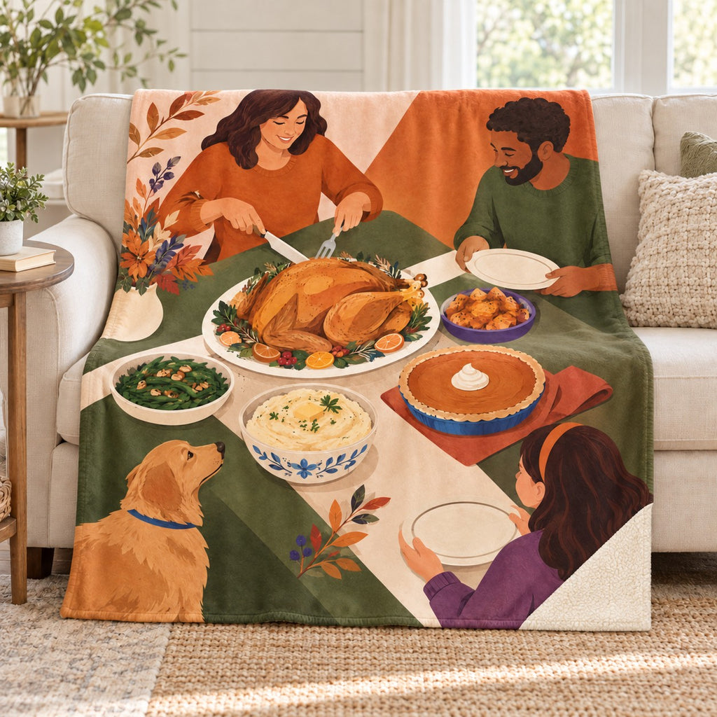Diagonal Tabletop blanket, on a sofa