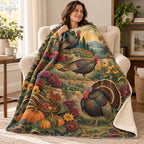 Terraced Garden Turkeys blanket, wrapped around a reader