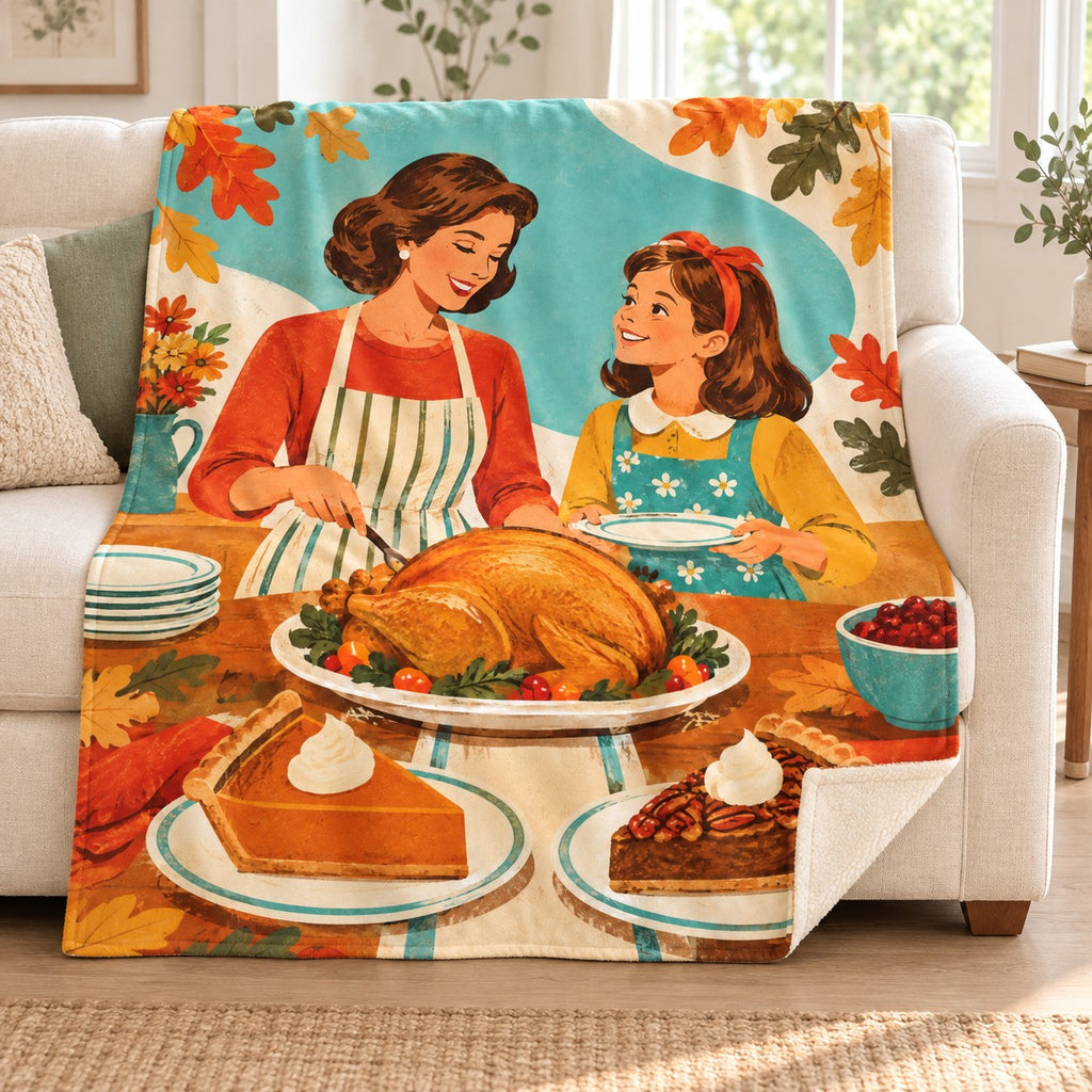 Mother and Daughter blanket, on a sofa