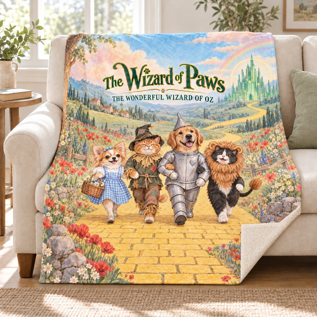 The Wizard of Paws - longhaired Chihuahua blanket, on a sofa