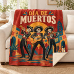 Mariachi Trio blanket, on a sofa