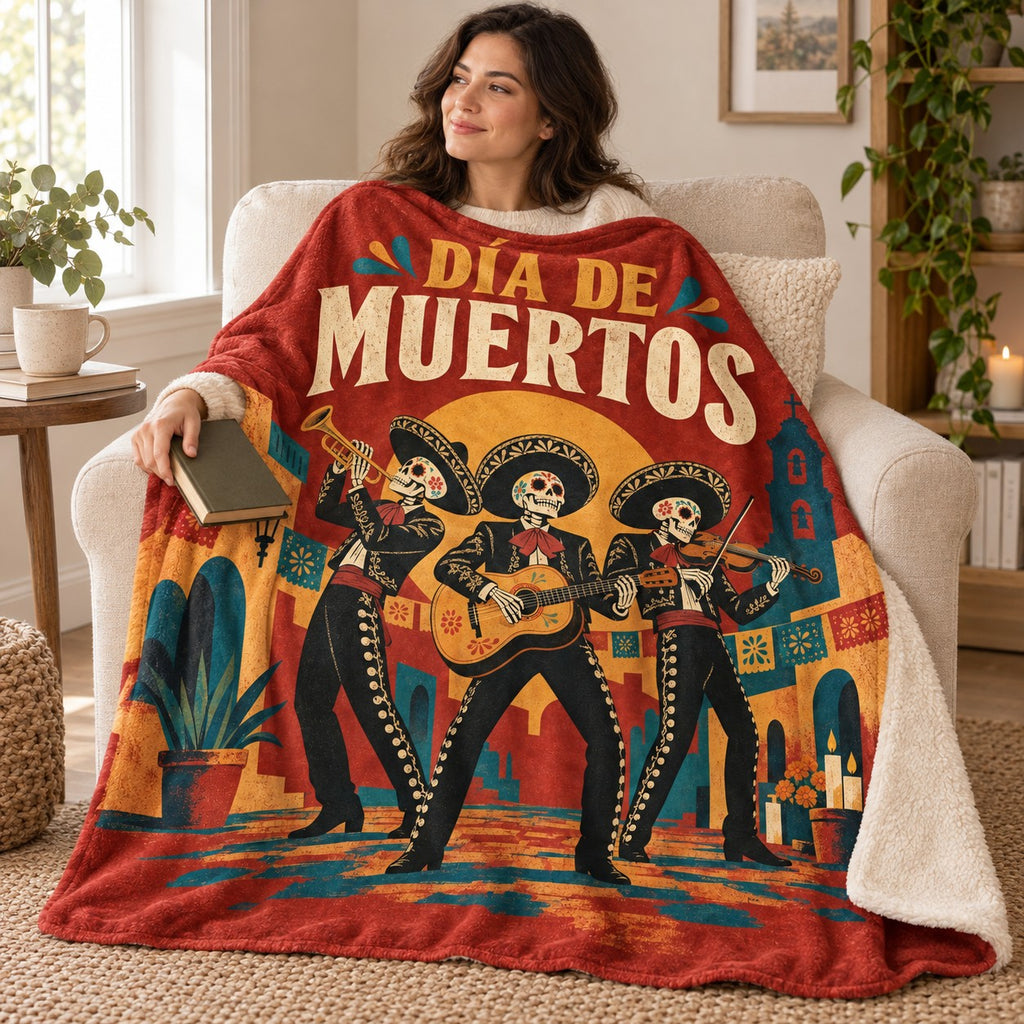 Mariachi Trio blanket, wrapped around a reader