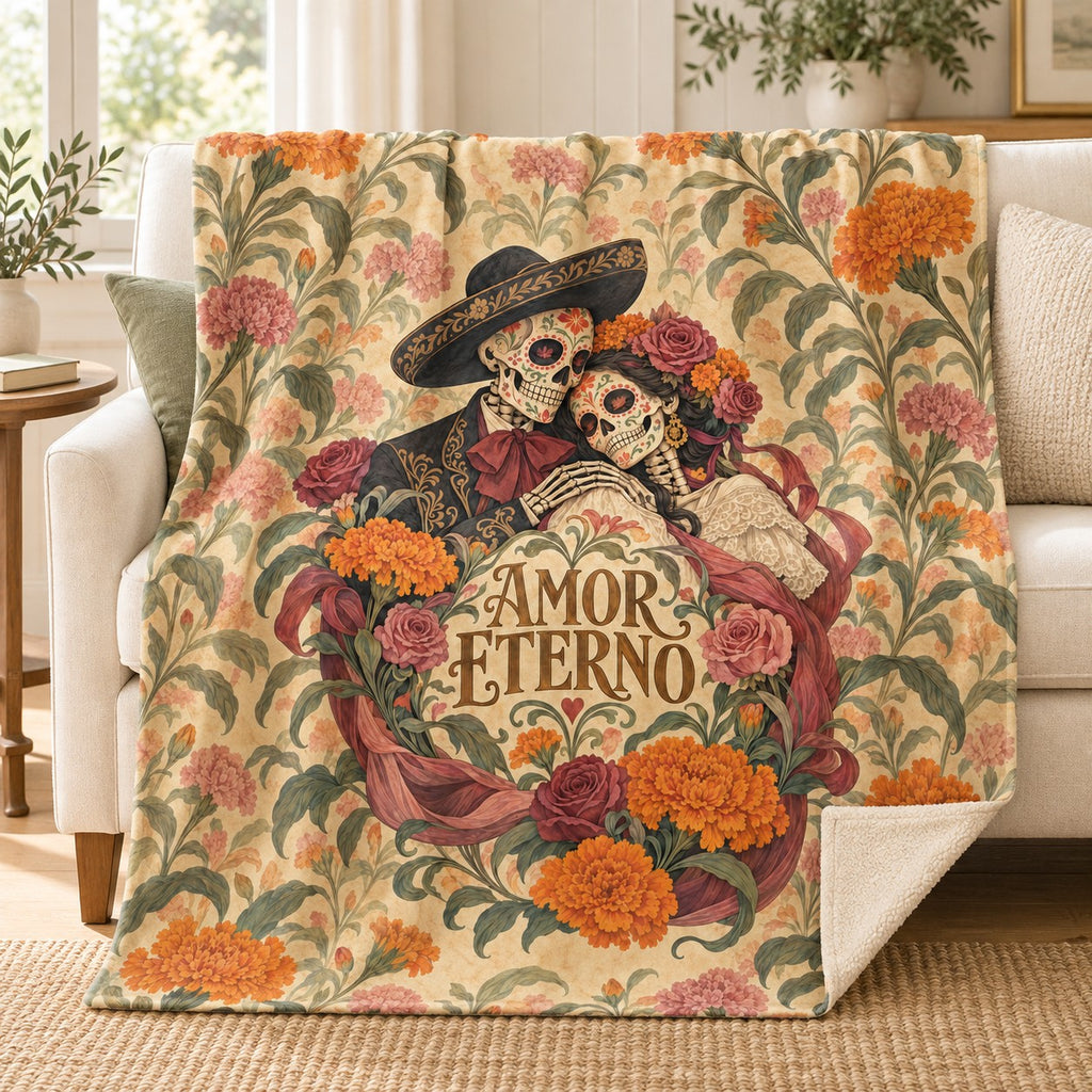Amor Eterno blanket, on a sofa