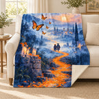 Path of the Monarchs blanket, on a sofa