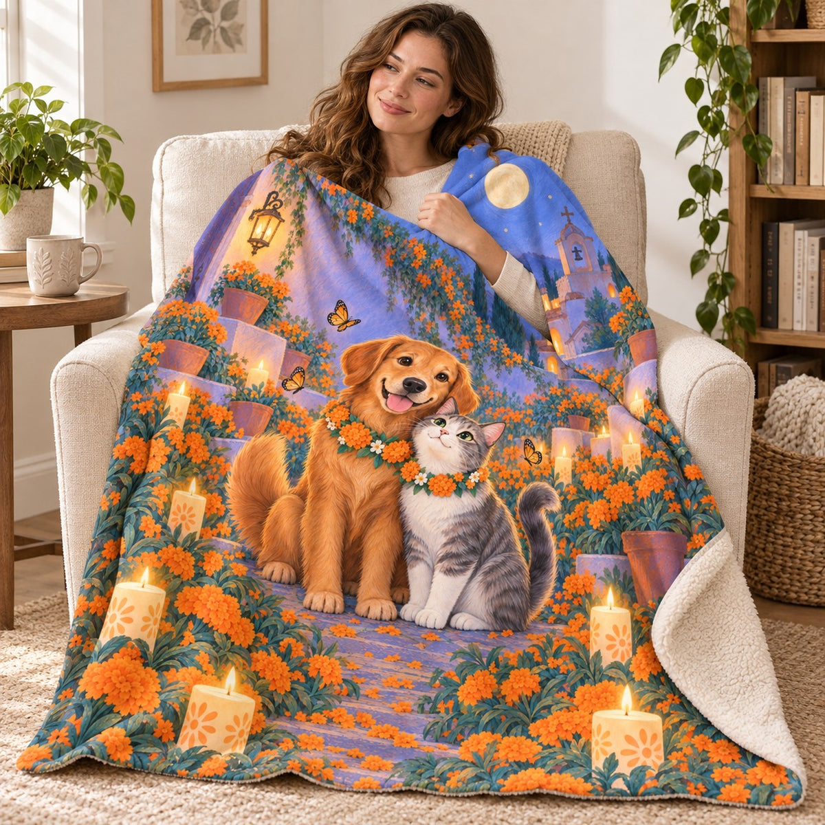 Pets Remembered blanket, wrapped around a reader