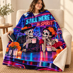 Still Here in Spirit blanket, wrapped around a reader