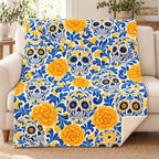 Talavera Calaveras blanket, on a sofa