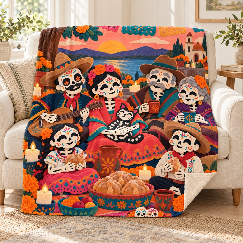 Family Gathering blanket, on a sofa